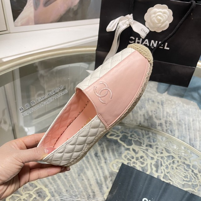 chanel2022最新頂級綿羊皮單鞋 香奈兒粉白拼色漁夫鞋 dx3517